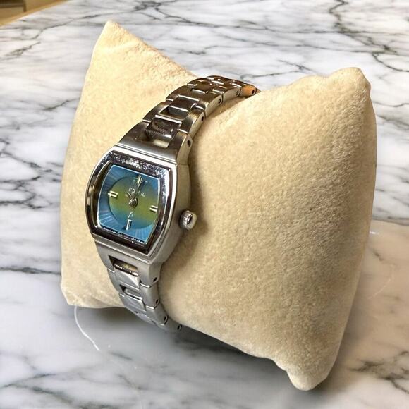 Retro Fossil F2 Watch Womens Stainless Steel Quartz Blue Yellow Dial WORKS - Picture 1 of 7